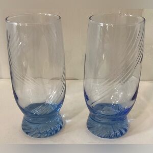 Vintage Libbey Misty Blue Swirl Water Glasses. Set of 2